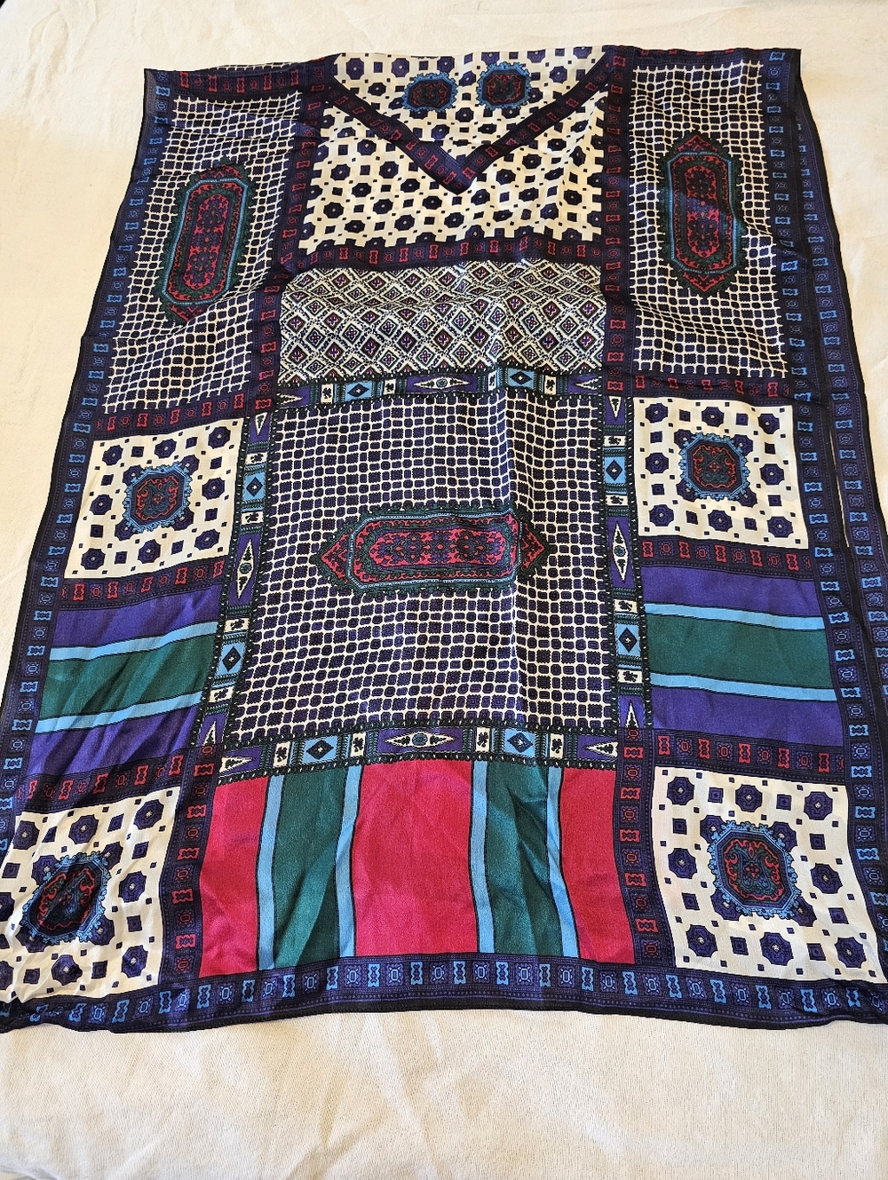 Talbots 100% Silk Oblong Scarf Geometric Jewel Tones 68' x 25"